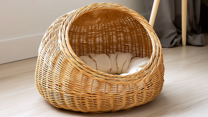 Original custom rattan cat bed suitable for all four seasons in winter, semi-enclosed willow weaving, bamboo weaving cat basket for winter - Image 4