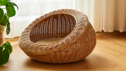 Original custom rattan cat bed suitable for all four seasons in winter, semi-enclosed willow weaving, bamboo weaving cat basket for winter - Image 5