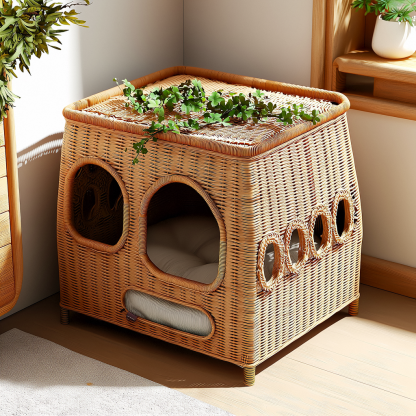 Original customized rattan cat bed, pet cat bed, dog bed, all-season, bamboo pet bed base, extra-large cat house