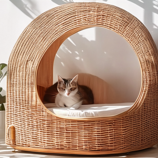 Original custom rattan cat bed suitable for all four seasons in winter, semi-enclosed willow weaving, bamboo weaving cat basket for winter