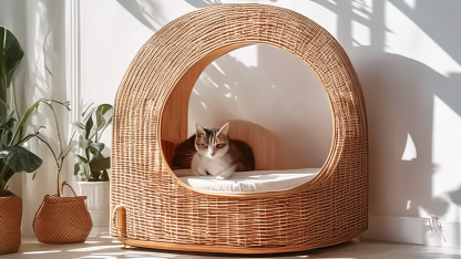 Original custom rattan cat bed suitable for all four seasons in winter, semi-enclosed willow weaving, bamboo weaving cat basket for winter