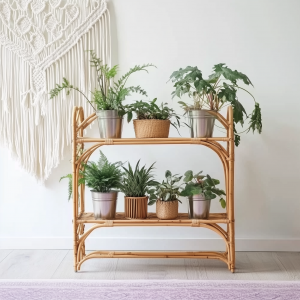 Wicker flower stand, handmade bamboo rattan rack.