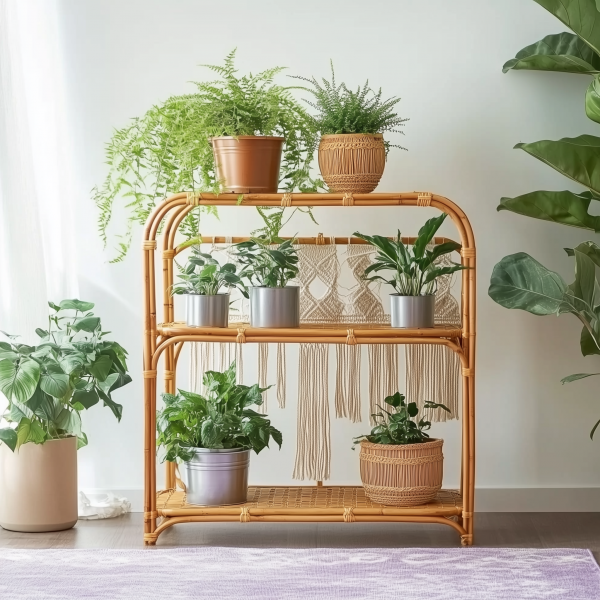 Wicker flower stand, handmade bamboo rattan rack - 图片 7