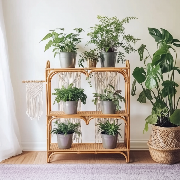 Wicker flower stand, handmade bamboo rattan rack - 图片 6