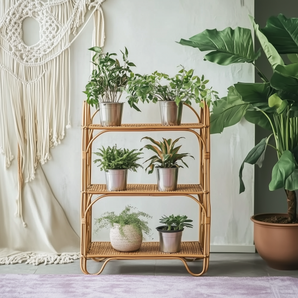 Wicker flower stand, handmade bamboo rattan rack - 图片 5