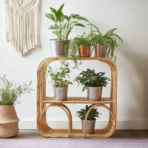 Wicker flower stand, handmade bamboo rattan rack - 图片 4
