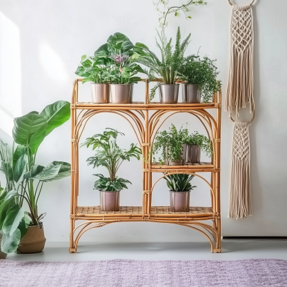 Wicker flower stand, handmade bamboo rattan rack - Image 3