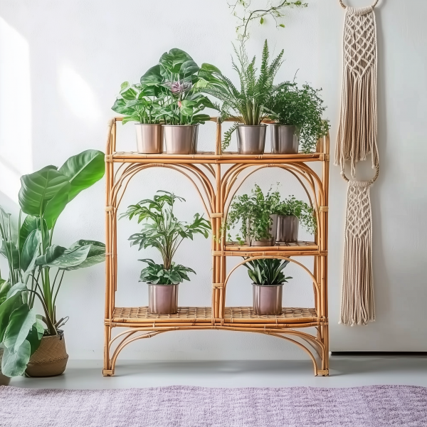 Wicker flower stand, handmade bamboo rattan rack - 图片 3