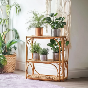 Wicker flower stand, handmade bamboo rattan rack.