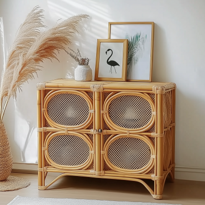Nordic solid wood sideboard, wall-mounted integrated storage cabinet, ash wood sideboard, storage cabinet, wabi-sabi style wicker cabinet - Image 8