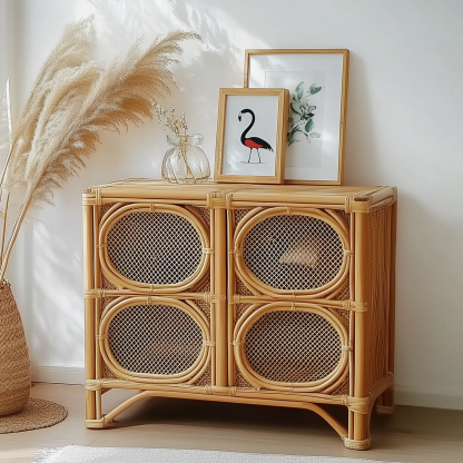 Nordic solid wood sideboard, wall-mounted integrated storage cabinet, ash wood sideboard, storage cabinet, wabi-sabi style wicker cabinet - Image 11