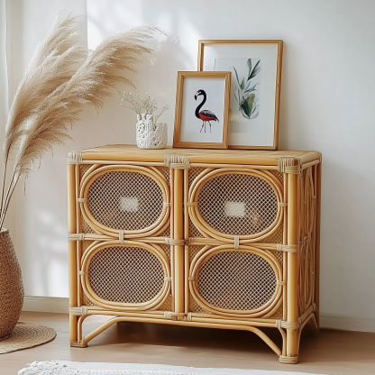 Nordic solid wood sideboard, wall-mounted integrated storage cabinet, ash wood sideboard, storage cabinet, wabi-sabi style wicker cabinet - Image 9