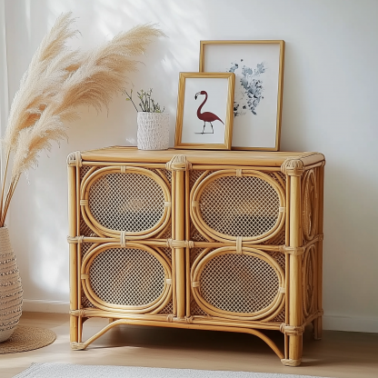 Nordic solid wood sideboard, wall-mounted integrated storage cabinet, ash wood sideboard, storage cabinet, wabi-sabi style wicker cabinet - Image 10