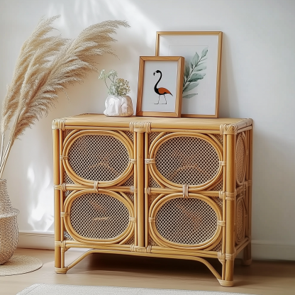Nordic solid wood sideboard, wall-mounted integrated storage cabinet, ash wood sideboard, storage cabinet, wabi-sabi style wicker cabinet - Image 7