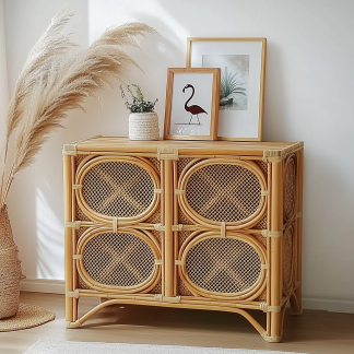 Nordic solid wood sideboard, wall-mounted integrated storage cabinet, ash wood sideboard, storage cabinet, wabi-sabi style wicker cabinet
