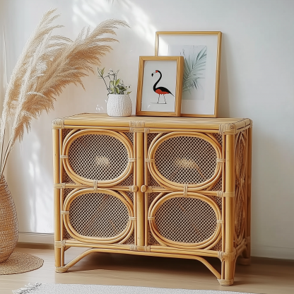 Nordic solid wood sideboard, wall-mounted integrated storage cabinet, ash wood sideboard, storage cabinet, wabi-sabi style wicker cabinet - Image 5