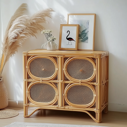 Nordic solid wood sideboard, wall-mounted integrated storage cabinet, ash wood sideboard, storage cabinet, wabi-sabi style wicker cabinet - Image 4