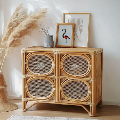 Nordic solid wood sideboard, wall-mounted integrated storage cabinet, ash wood sideboard, storage cabinet, wabi-sabi style wicker cabinet - Image 3