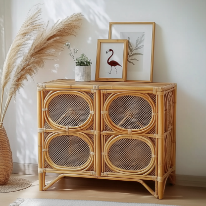 Nordic solid wood sideboard, wall-mounted integrated storage cabinet, ash wood sideboard, storage cabinet, wabi-sabi style wicker cabinet - Image 2