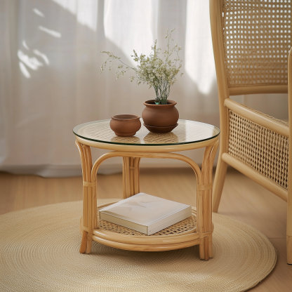 Wabi-sabi style wicker coffee table, creative small side table for home living room, snack and fruit plate, small table for picnic, round table - Image 10