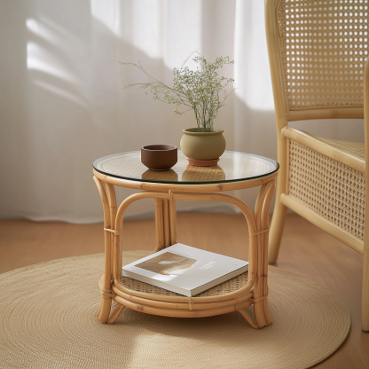 Wabi-sabi style wicker coffee table, creative small side table for home living room, snack and fruit plate, small table for picnic, round table - Image 8