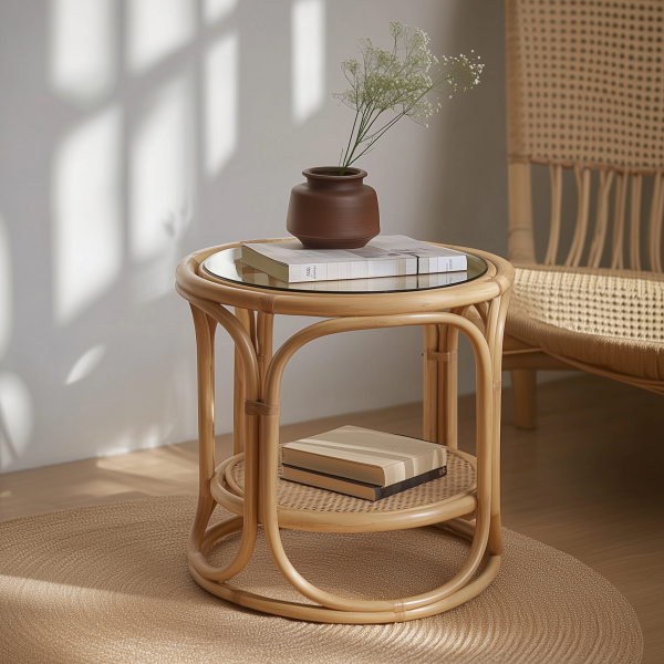Wabi-retro French entrance, living room, home homestay, hotel, coffee table, table decoration, creative tea table and round stool against the wall - 图片 6