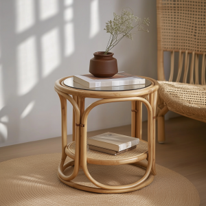 Wabi-retro French entrance, living room, home homestay, hotel, coffee table, table decoration, creative tea table and round stool against the wall