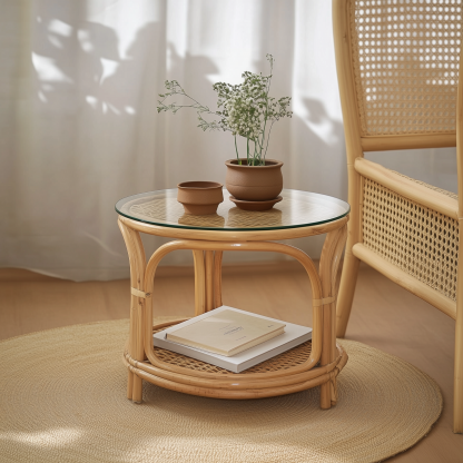 Wabi-sabi style wicker coffee table, creative small side table for home living room, snack and fruit plate, small table for picnic, round table - Image 7