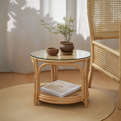Wabi-sabi style wicker coffee table, creative small side table for home living room, snack and fruit plate, small table for picnic, round table - Image 5