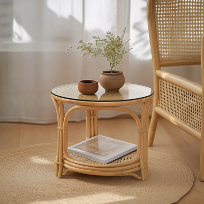 Wabi-sabi style wicker coffee table, creative small side table for home living room, snack and fruit plate, small table for picnic, round table - Image 4