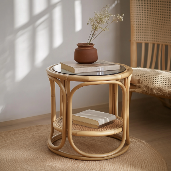 Wabi-retro French entrance, living room, home homestay, hotel, coffee table, table decoration, creative tea table and round stool against the wall - 图片 2
