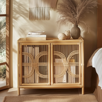 Nordic solid wood sideboard, wall-mounted integrated storage cabinet, ash wood sideboard, storage cabinet, wabi-sabi style wicker cabinet - Image 6