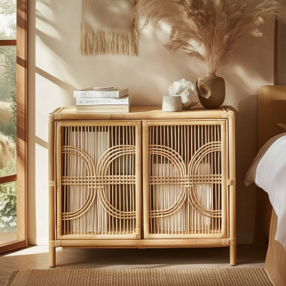 Nordic solid wood sideboard, wall-mounted integrated storage cabinet, ash wood sideboard, storage cabinet, wabi-sabi style wicker cabinet - Image 7