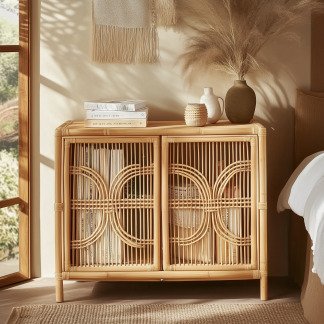 Nordic solid wood sideboard, wall-mounted integrated storage cabinet, ash wood sideboard, storage cabinet, wabi-sabi style wicker cabinet