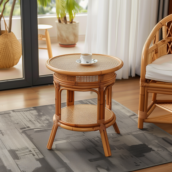 A three-piece set of rattan chairs, tea tables and chairs, backrest chairs for the elderly, natural and genuine rattan balconies, single-person household rattan chairs, woven - 图片 7