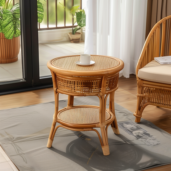 A three-piece set of rattan chairs, tea tables and chairs, backrest chairs for the elderly, natural and genuine rattan balconies, single-person household rattan chairs, woven - 图片 6
