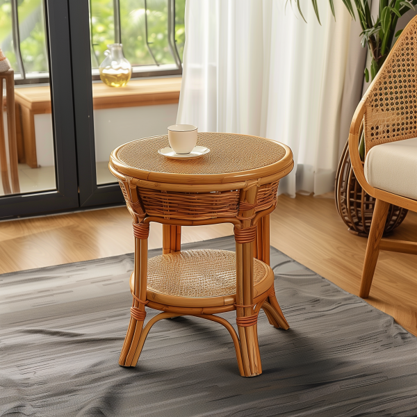 A three-piece set of rattan chairs, tea tables and chairs, backrest chairs for the elderly, natural and genuine rattan balconies, single-person household rattan chairs, woven - 图片 4