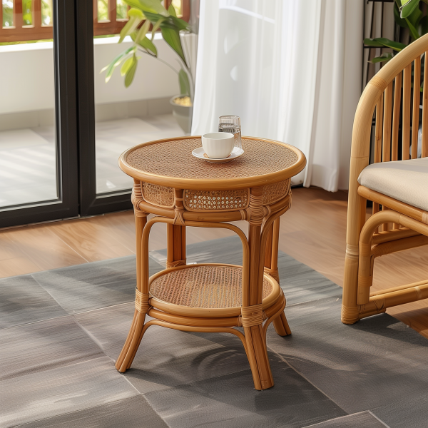 A three-piece set of rattan chairs, tea tables and chairs, backrest chairs for the elderly, natural and genuine rattan balconies, single-person household rattan chairs, woven - 图片 2
