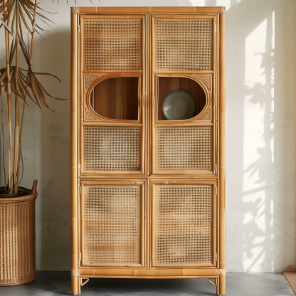 Retro natural true rattan woven storage cabinet, household living room wall-mounted miscellaneous cabinet, modern and simple small-sized homestay - Image 7