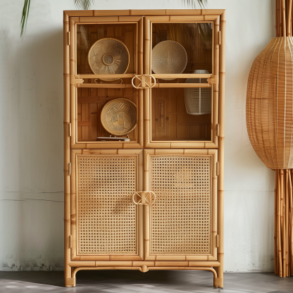 Retro natural true rattan woven storage cabinet, household living room wall-mounted miscellaneous cabinet, modern and simple small-sized homestay - Image 8