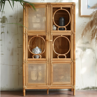 Retro natural true rattan woven storage cabinet, household living room wall-mounted miscellaneous cabinet, modern and simple small-sized homestay