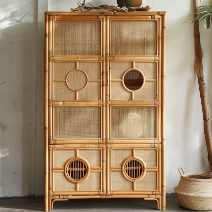 Retro natural true rattan woven storage cabinet, household living room wall-mounted miscellaneous cabinet, modern and simple small-sized homestay - Image 5