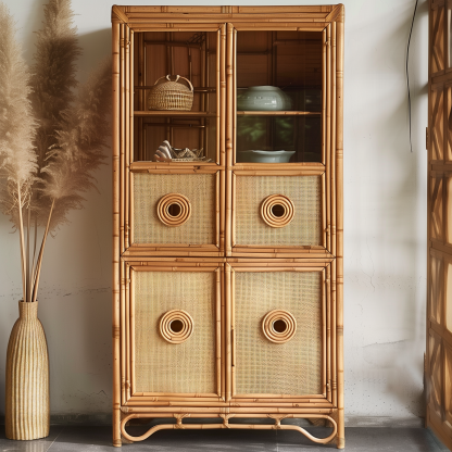 Retro natural true rattan woven storage cabinet, household living room wall-mounted miscellaneous cabinet, modern and simple small-sized homestay - Image 4