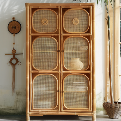 Retro natural true rattan woven storage cabinet, household living room wall-mounted miscellaneous cabinet, modern and simple small-sized homestay - Image 3