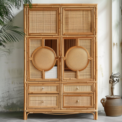 Retro natural true rattan woven storage cabinet, household living room wall-mounted miscellaneous cabinet, modern and simple small-sized homestay - Image 2