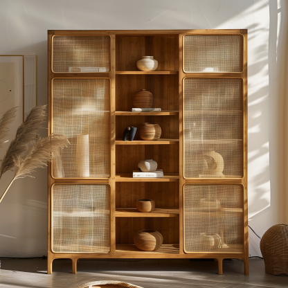 Nordic solid wood sideboard, wall-mounted integrated storage cabinet, ash wood sideboard, storage cabinet, wabi-rattan woven cabinet - Image 11