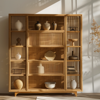 Wabi-sabi style solid wood rattan sideboard, simple and modern tea cabinet, small-sized household integrated storage cabinet