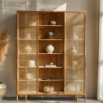 Nordic solid wood sideboard, wall-mounted integrated storage cabinet, ash wood sideboard, storage cabinet, wabi-rattan woven cabinet - Image 6