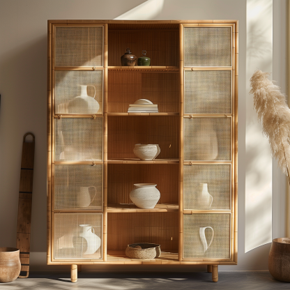 Nordic solid wood sideboard, wall-mounted integrated storage cabinet, ash wood sideboard, storage cabinet, wabi-rattan woven cabinet - Image 10