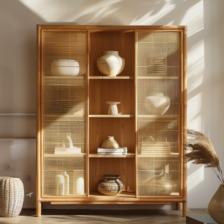 Nordic solid wood sideboard, wall-mounted integrated storage cabinet, ash wood sideboard, storage cabinet, wabi-rattan woven cabinet
